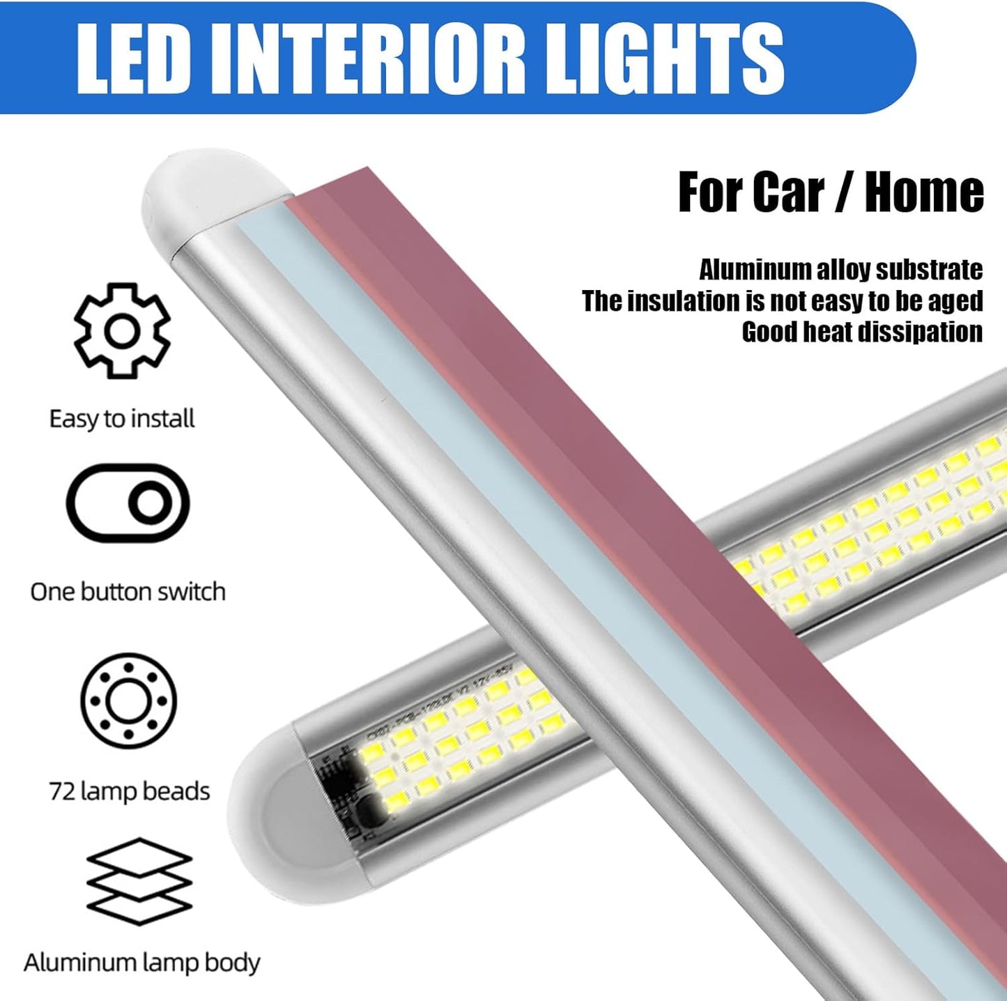 12V Ultra-Thin LED Interior Light Bar with On/Off Switch, 120 LED Universal Strip for Campervans, RVs, and Trucks - Energy Efficient Indoor Lighting Solution