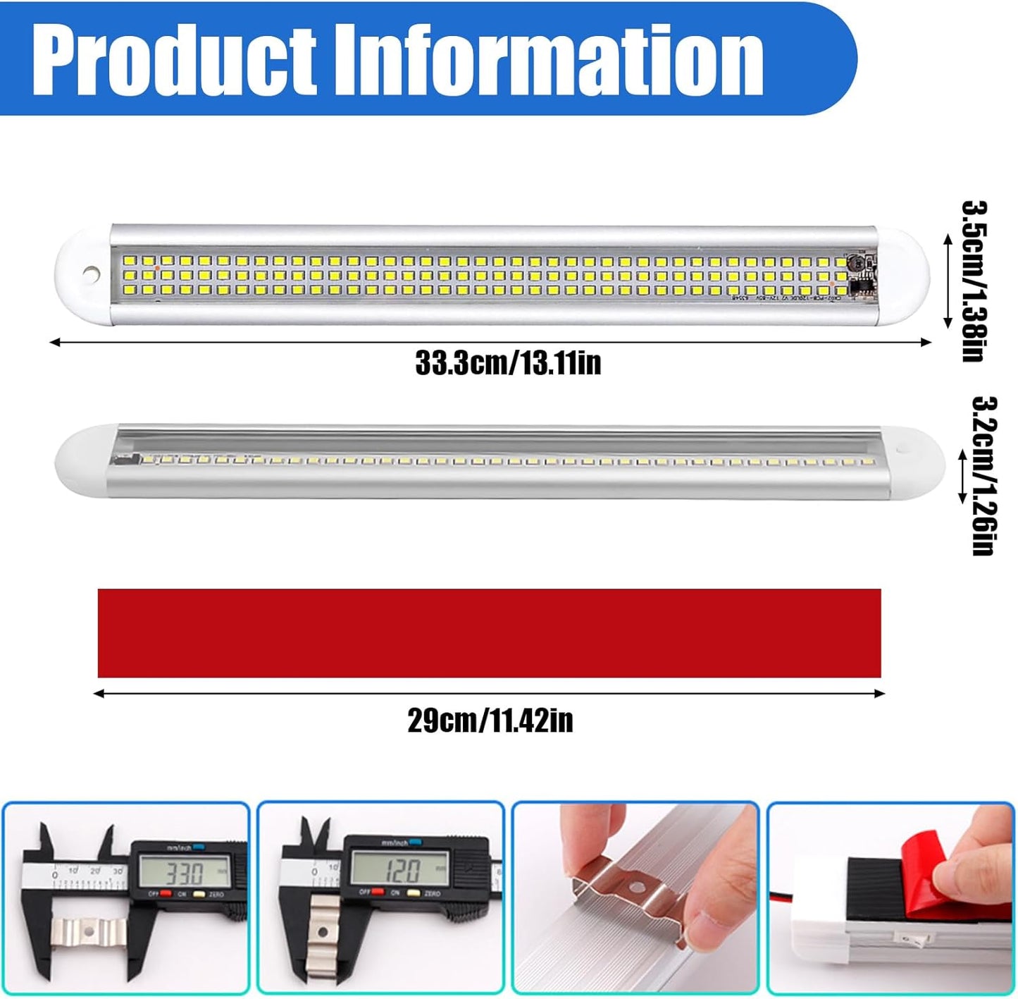 12V Ultra-Thin LED Interior Light Bar with On/Off Switch, 120 LED Universal Strip for Campervans, RVs, and Trucks - Energy Efficient Indoor Lighting Solution
