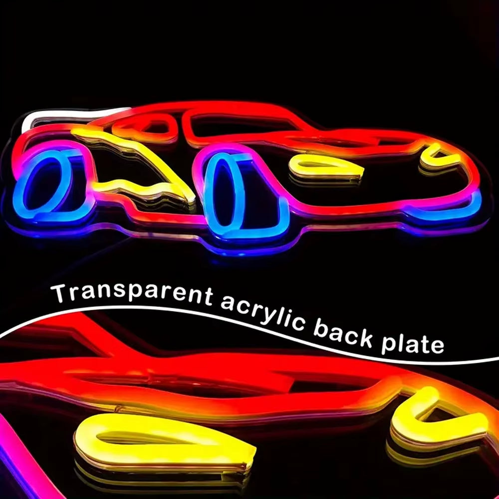 Car Neon Sign for Wall Decor Dimmable Racing Car Light up Sign for Bedroom Boys Room Playroom Birthday Party Christmas Gifts