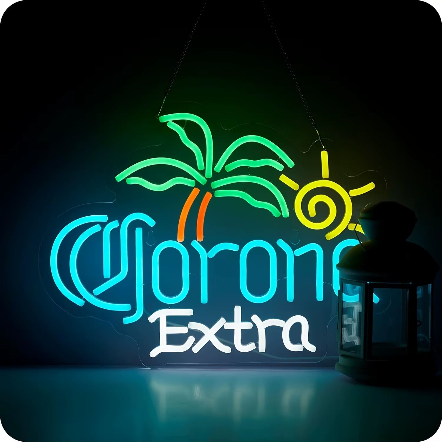 Palm Tree Coron Extra Neon Sign - Vibrant Light up Art for Man Cave, Sports Bars & Pubs - Durable Beer Store Decor