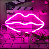 Neon Pink LED Lip Sign - Battery and USB Operated Decorative Light for Walls, Bedrooms, Parties, Weddings, and Bars