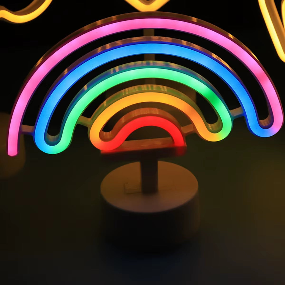 Neon Sign Led Rainbow-Shaped Neon Light Battery/Usb Powered Colorful Neon Lamp with Holder Base Rainbow Nightlight Decorative