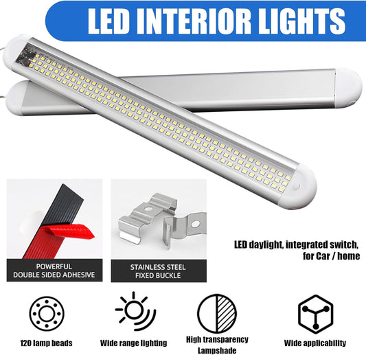 12V Ultra-Thin LED Interior Light Bar with On/Off Switch, 120 LED Universal Strip for Campervans, RVs, and Trucks - Energy Efficient Indoor Lighting Solution