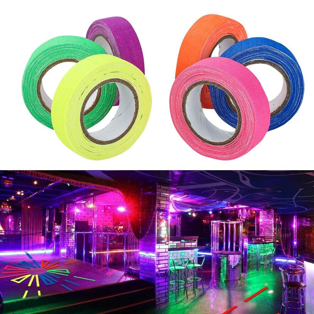 6 Colors Neon Cloth Gaffer Tape Fluorescent UV Blacklight Glow in the Dark Party