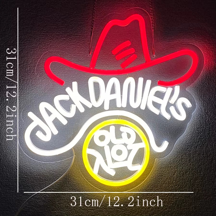 Jack Daniels Neon Light Sign for Wall Decor,Beer Bar Home Bedroom Man Cave Bedside Table Party Decor Recreation Room Gifts