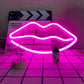 Neon Pink LED Lip Sign - Battery and USB Operated Decorative Light for Walls, Bedrooms, Parties, Weddings, and Bars