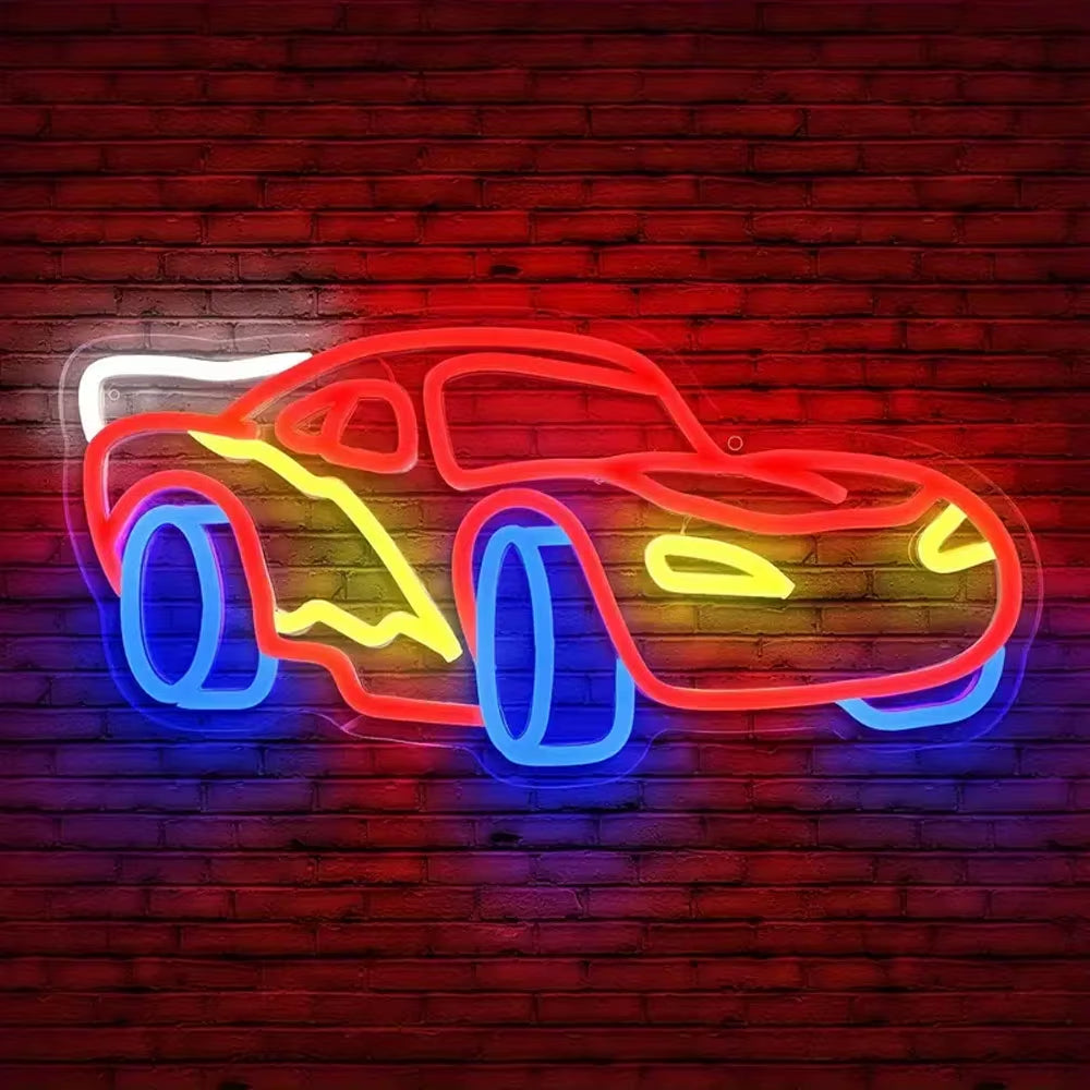 Car Neon Sign for Wall Decor Dimmable Racing Car Light up Sign for Bedroom Boys Room Playroom Birthday Party Christmas Gifts