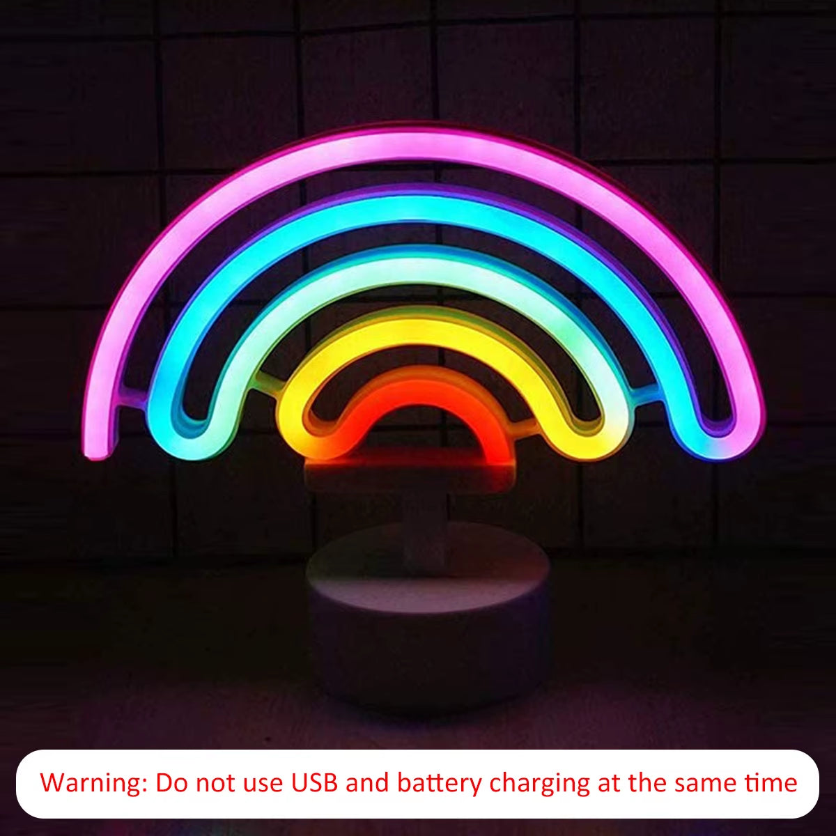 Neon Sign Led Rainbow-Shaped Neon Light Battery/Usb Powered Colorful Neon Lamp with Holder Base Rainbow Nightlight Decorative