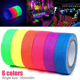 6 Colors Neon Cloth Gaffer Tape Fluorescent UV Blacklight Glow in the Dark Party