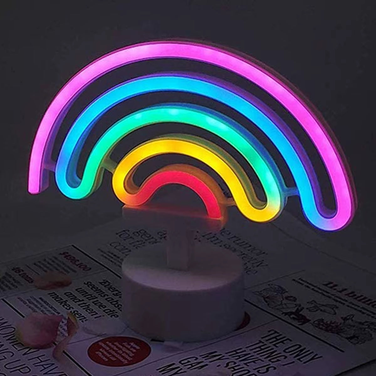 Neon Sign Led Rainbow-Shaped Neon Light Battery/Usb Powered Colorful Neon Lamp with Holder Base Rainbow Nightlight Decorative