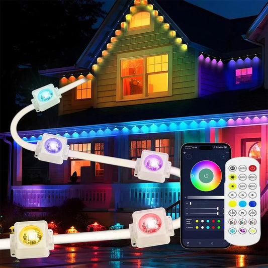 Outdoor Light with Remote Control, RGB+AI Outdoor Light, Waterproof House Light for Outside, Bluetooth-Compatible Light for Festival Home Decor