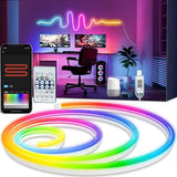 5V USB RGBIC Neon LED Strip,1/2/3/4/5M IP65 RGBIC Neon Lamp Tape with Bluetooth App and Remote for DIY Neon Deocoration Lighting