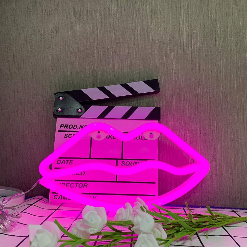 Neon Pink LED Lip Sign - Battery and USB Operated Decorative Light for Walls, Bedrooms, Parties, Weddings, and Bars