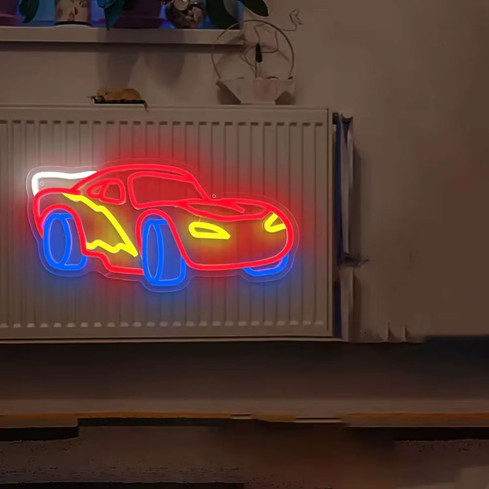 Car Neon Sign for Wall Decor Dimmable Racing Car Light up Sign for Bedroom Boys Room Playroom Birthday Party Christmas Gifts