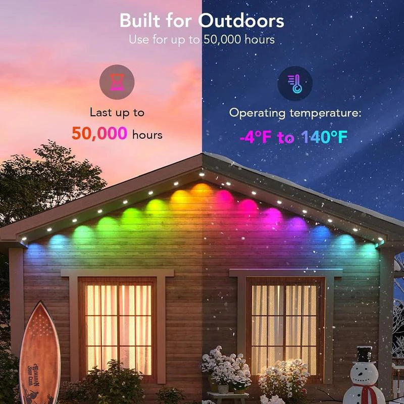 Outdoor Light with Remote Control, RGB+AI Outdoor Light, Waterproof House Light for Outside, Bluetooth-Compatible Light for Festival Home Decor