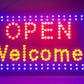 Large Bright Flashing LED OPEN WELCOME Shop Sign Neon Hang Display Window Light