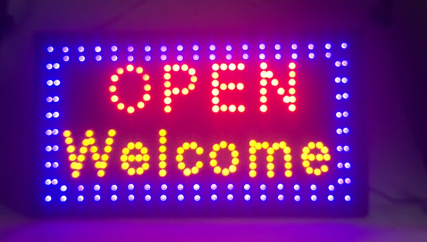 Large Bright Flashing LED OPEN WELCOME Shop Sign Neon Hang Display Window Light